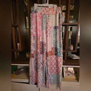 Bohemian Patchwork Patterned Wide Leg Casual Pants NWOT medium